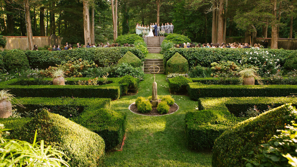 NY Garden Wedding Venue with a three-tiered formal garden surrounded by woodlands