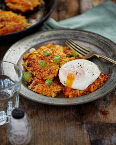 Root vegetables (parsnip, celeriac, sweet potato) pancakes with Root vegetables (parsnip, celeriac, sweet potato) pancakes with
